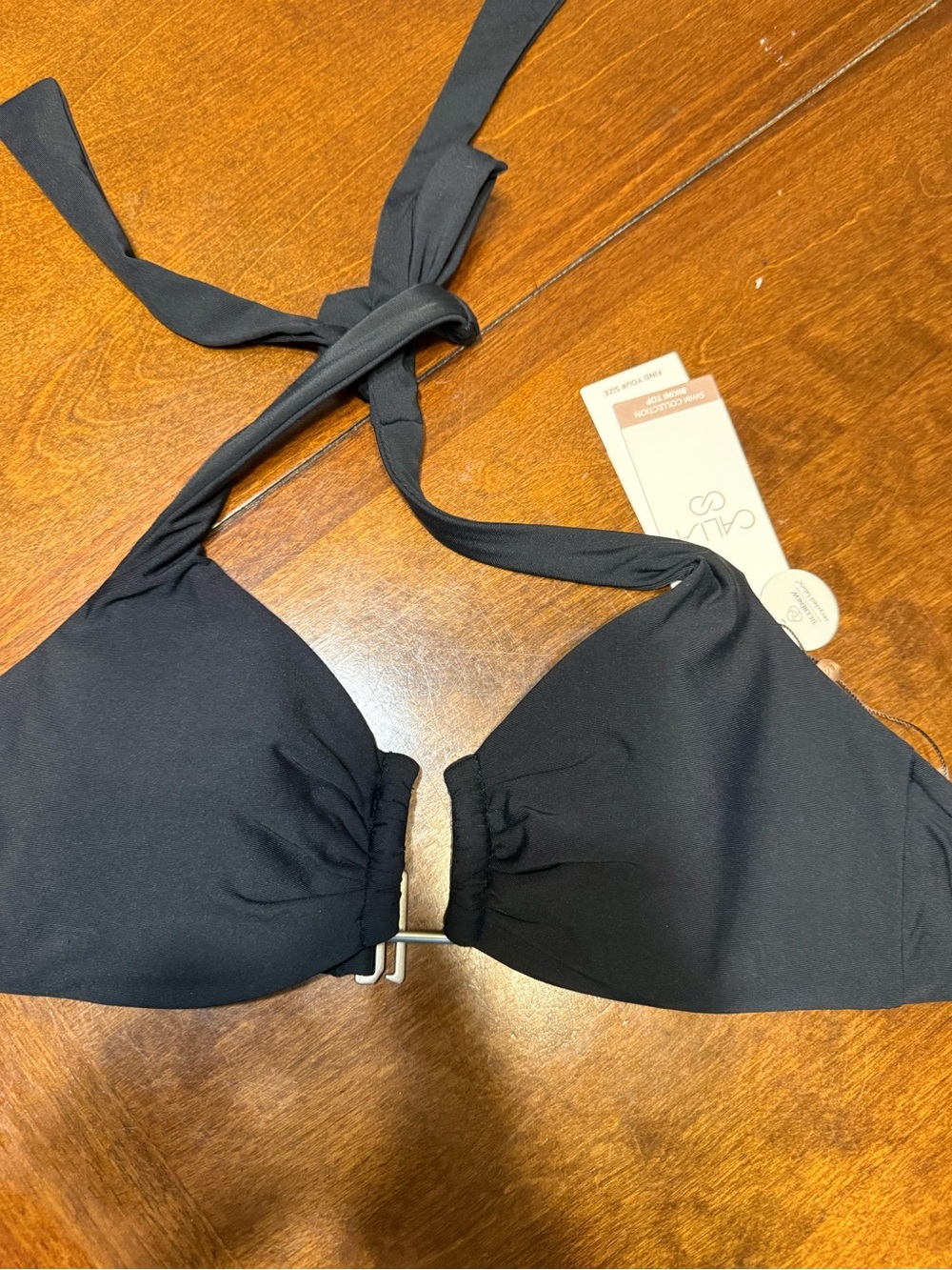 CALIA by Carrie Underwood Black Halter Bikini Swim Top Ruched Hardware NWT
